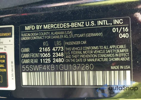 2016 Mercedes-Benz C 300 Luxury 4Matic from USA, damaged, VIN 55SWF4KB1GU137280
